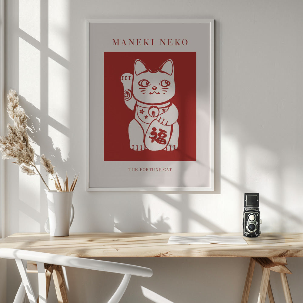 Maneki-Neko Cat Red Poster