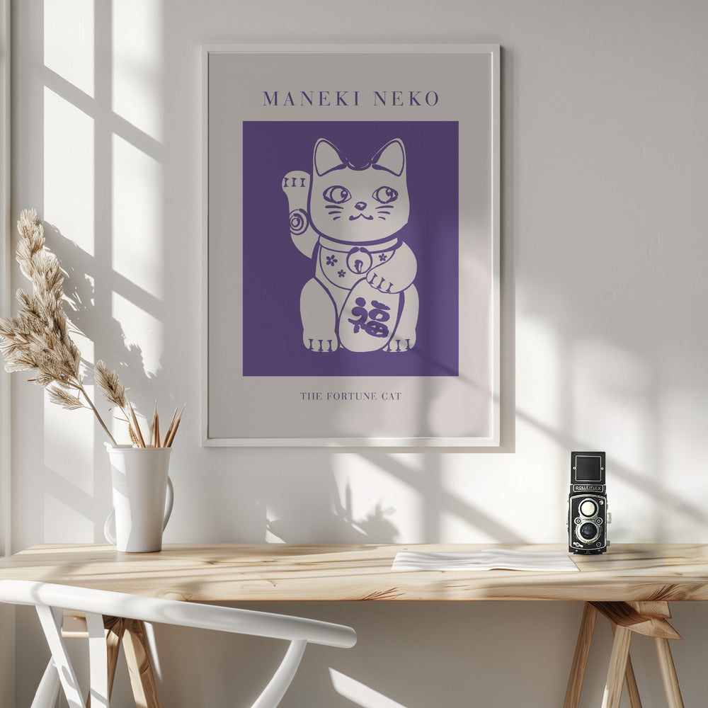 Maneki-neko Cat Purple Poster