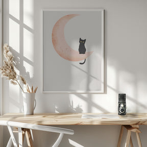 Cat Crescent Moon Poster