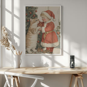 Christmas Kid and Cat Poster