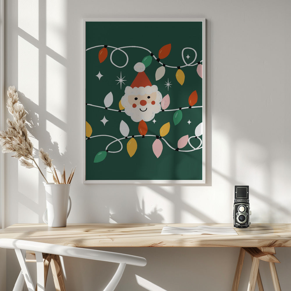 Holiday Christmas Santa Workshop Minimal Retro Green Poster