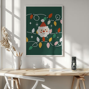 Holiday Christmas Santa Workshop Minimal Retro Green Poster