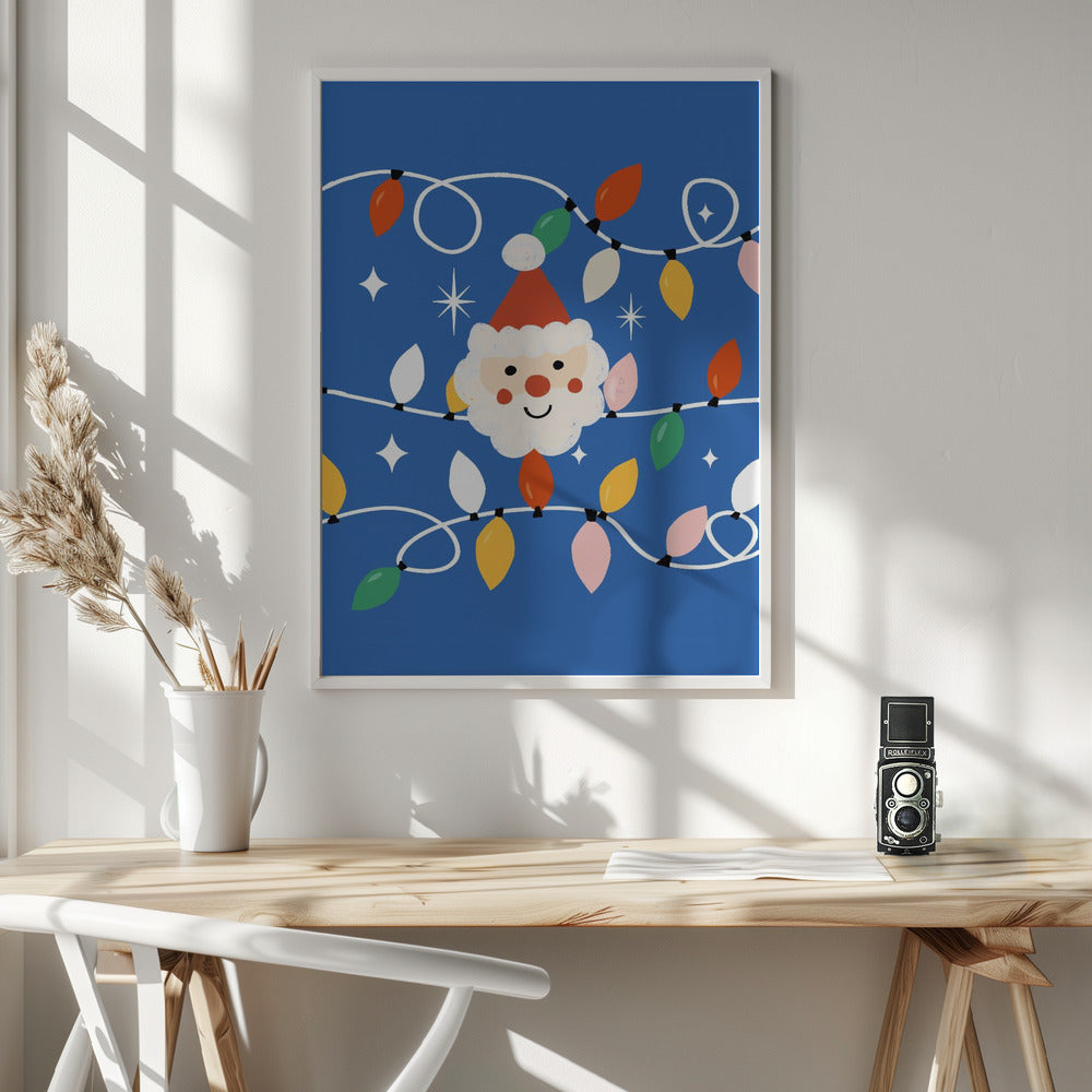 Holiday Christmas Santa Workshop Minimal Retro Blue Poster