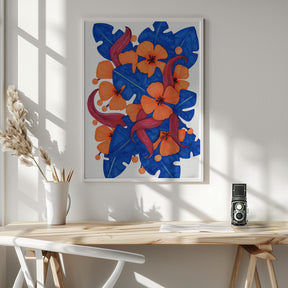 Hawaiian Orange and Blue Florals Poster