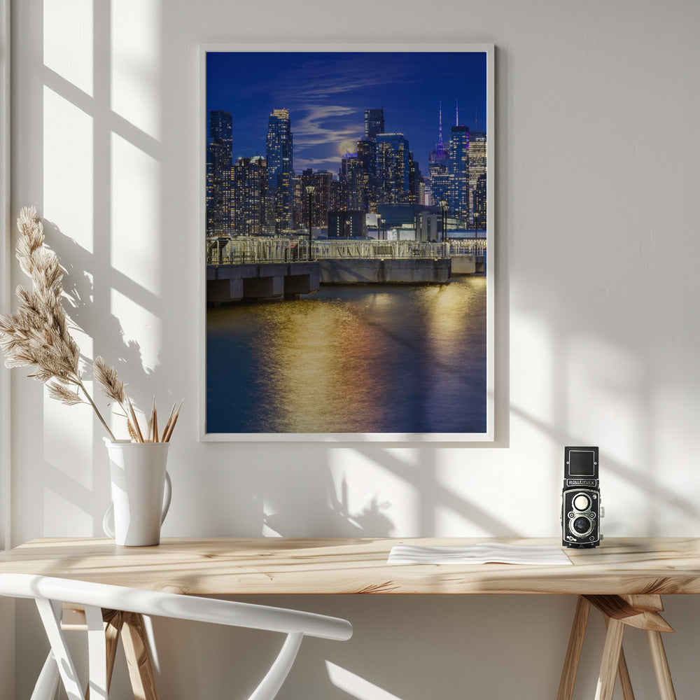 Harvest Moon over the Midtown Manhattan Skyline Poster