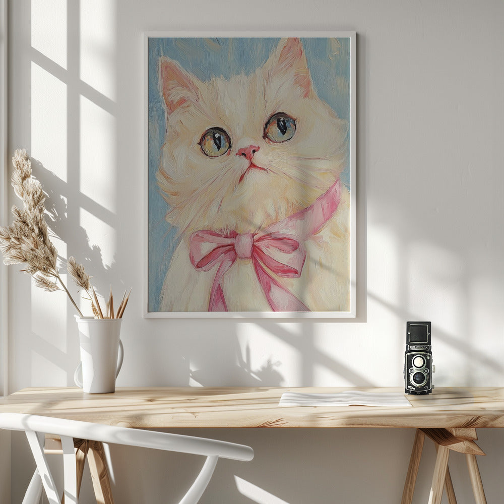 Pink Bow White Cat Poster