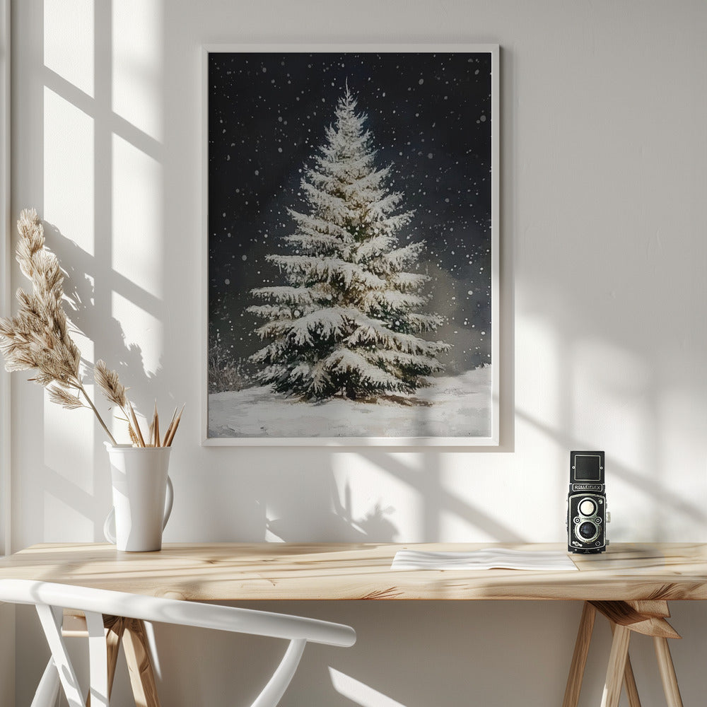 Snowfall Christmas Tree Poster