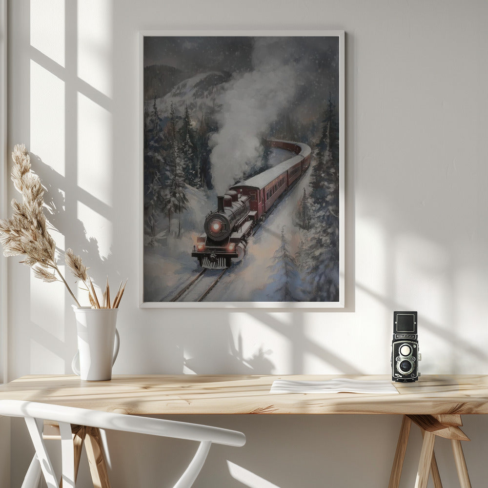 Snowfall Steam Train Poster