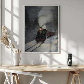 Winter Steam Train Poster