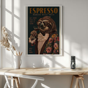 Art Deco Espresso Martini Drinking Sloth Poster