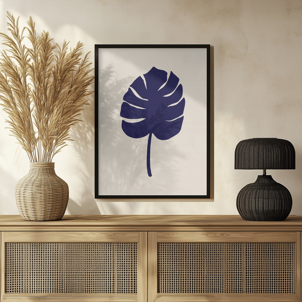 Monstera Leaf Dark Blue Poster