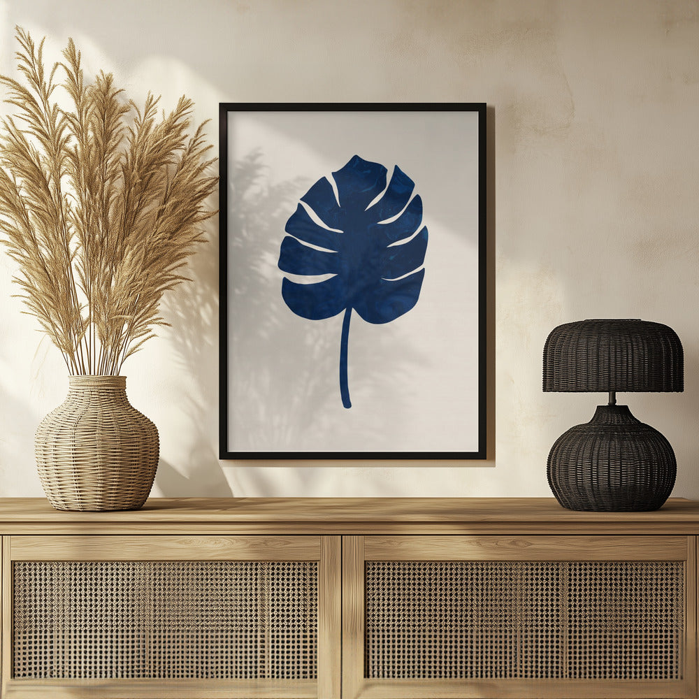 Monstera Marble Blue Poster