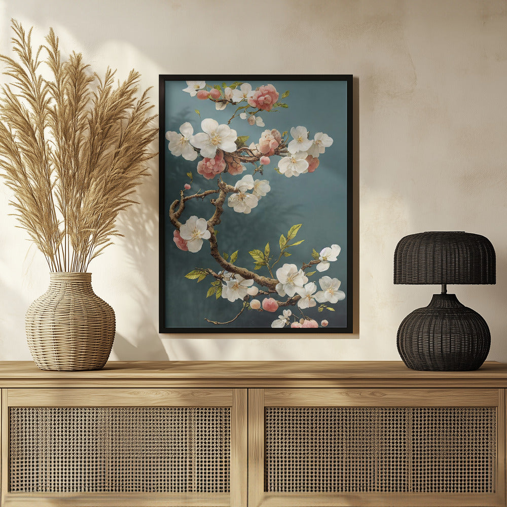 White Cherry Blossoms Poster