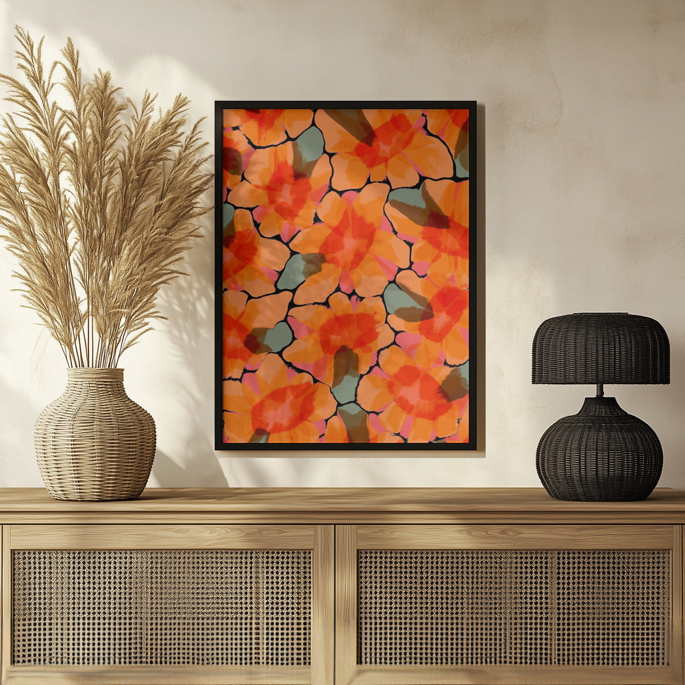 Orange Big Flowers Poster