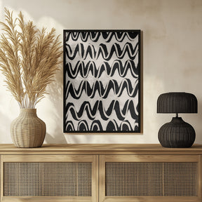 Beige Black Waves Pattern Poster