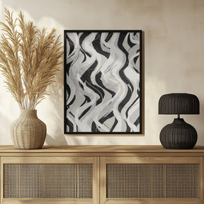 Beige Grey Black Waves Pattern Poster