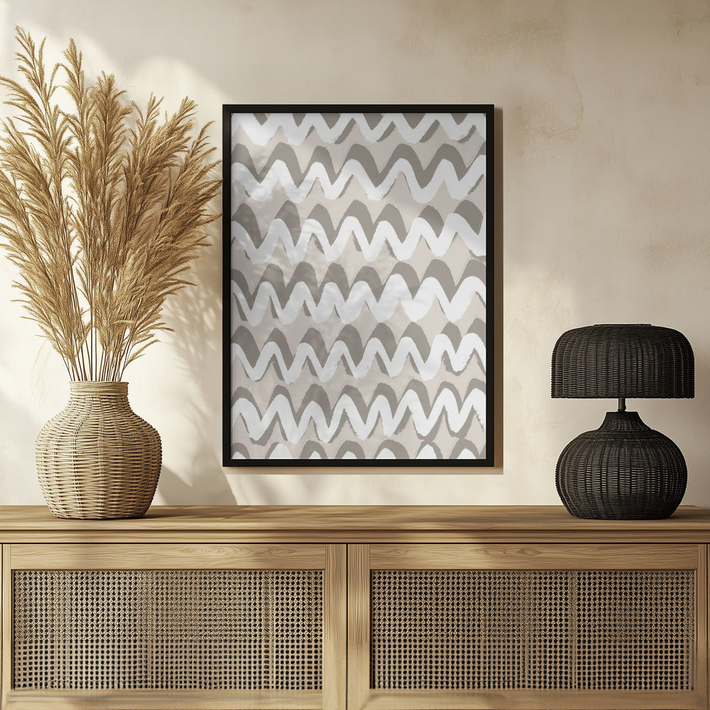 White and Beige ZigZag Pattern Poster