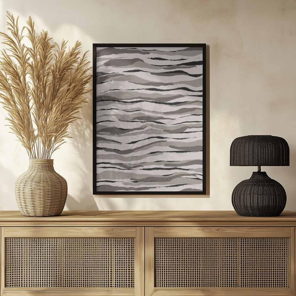 Grey And Beige Waves Poster