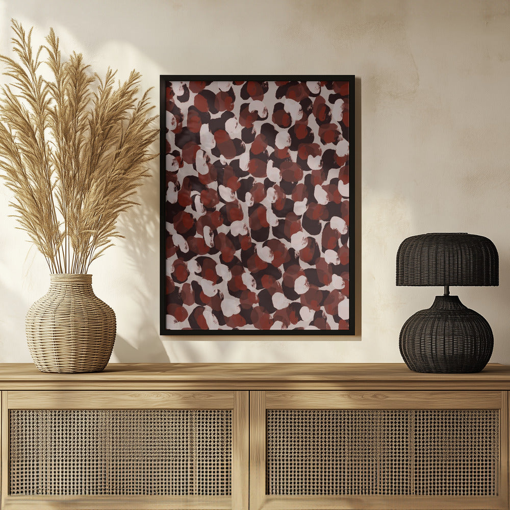 Red Beige Brown Dots Pattern Poster