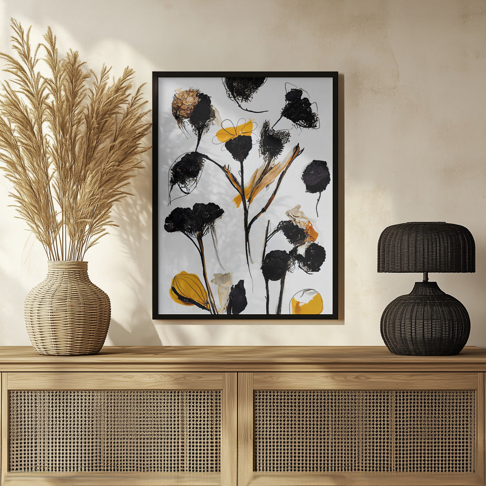 Black Dry Flowers Poster