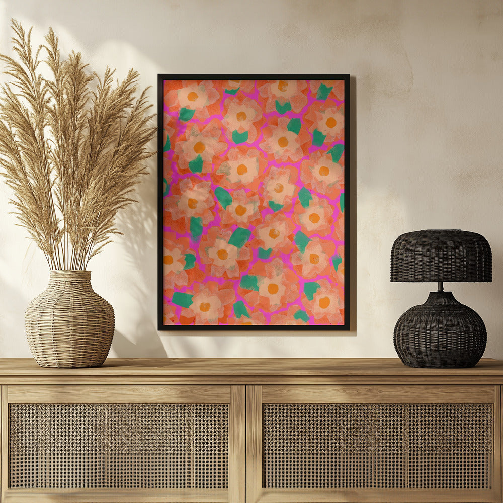 Cute Orange Flower Pattern Poster