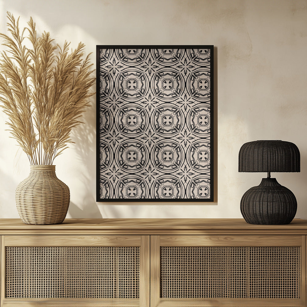 Beige and Black Tile Pattern Poster