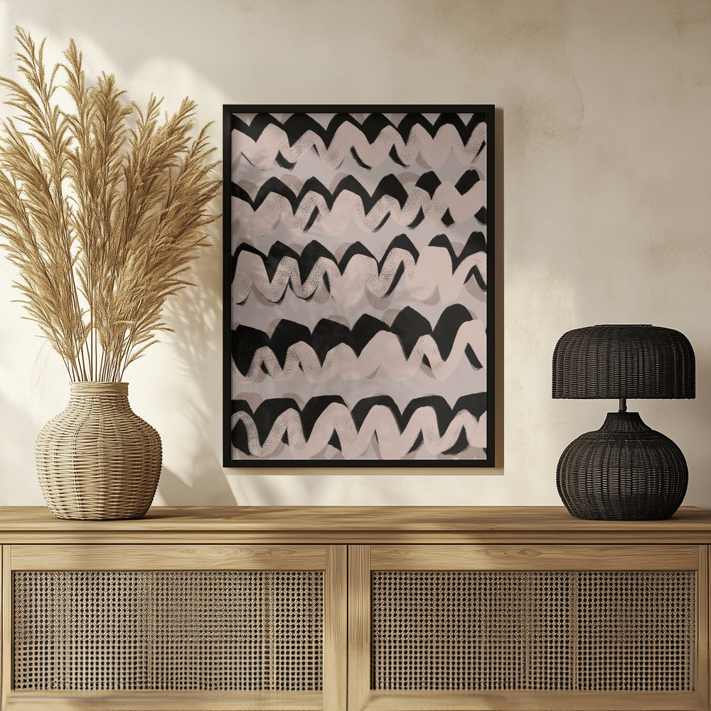 Big Beige And Black Waves Poster