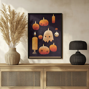 Candles, Pumpkins And A Ghost Poster