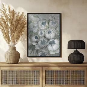 Nuria bouquet of peonies in teal and green Poster