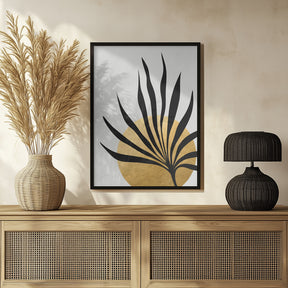 Tropical sun and palm leaf Poster