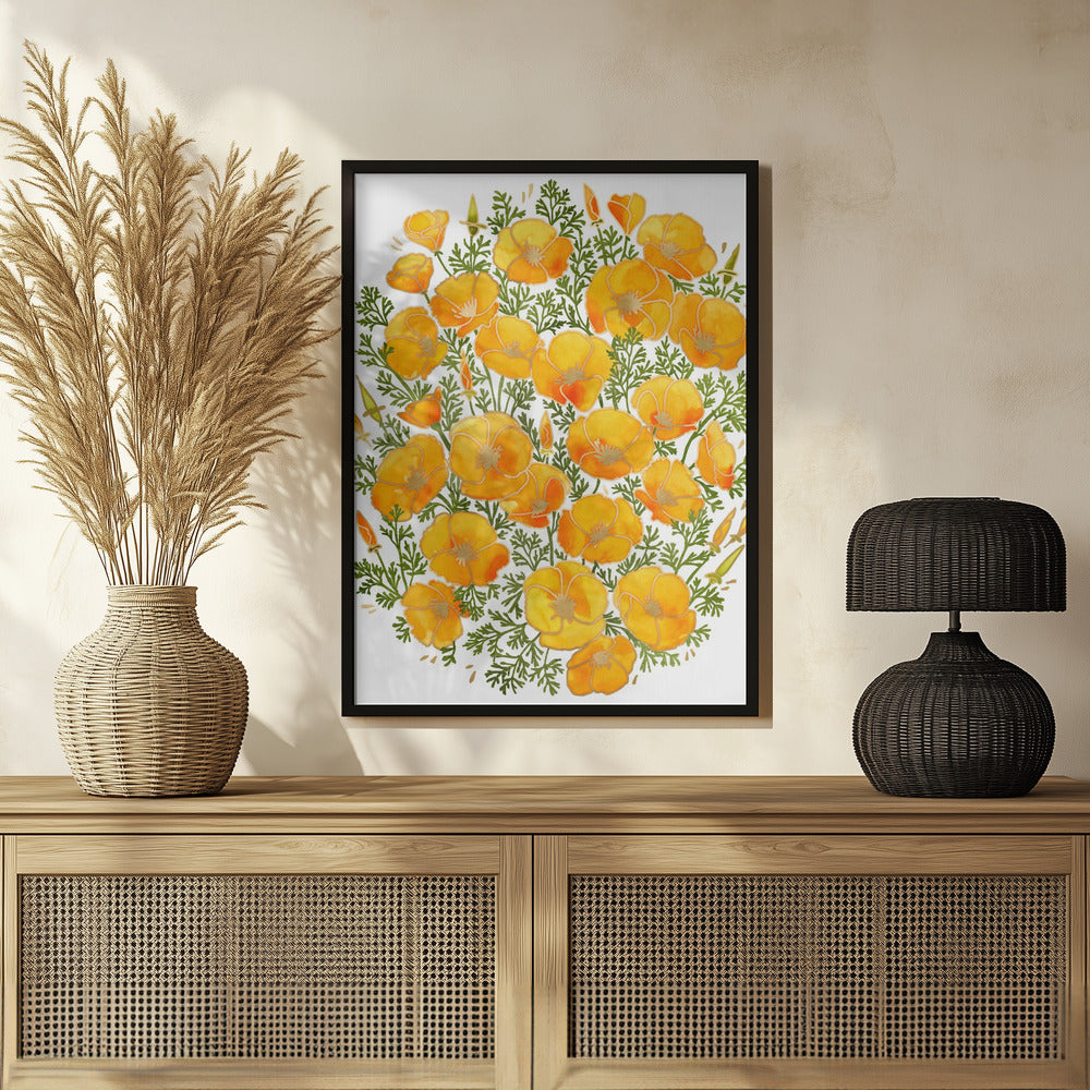 Gold accented California poppies Poster