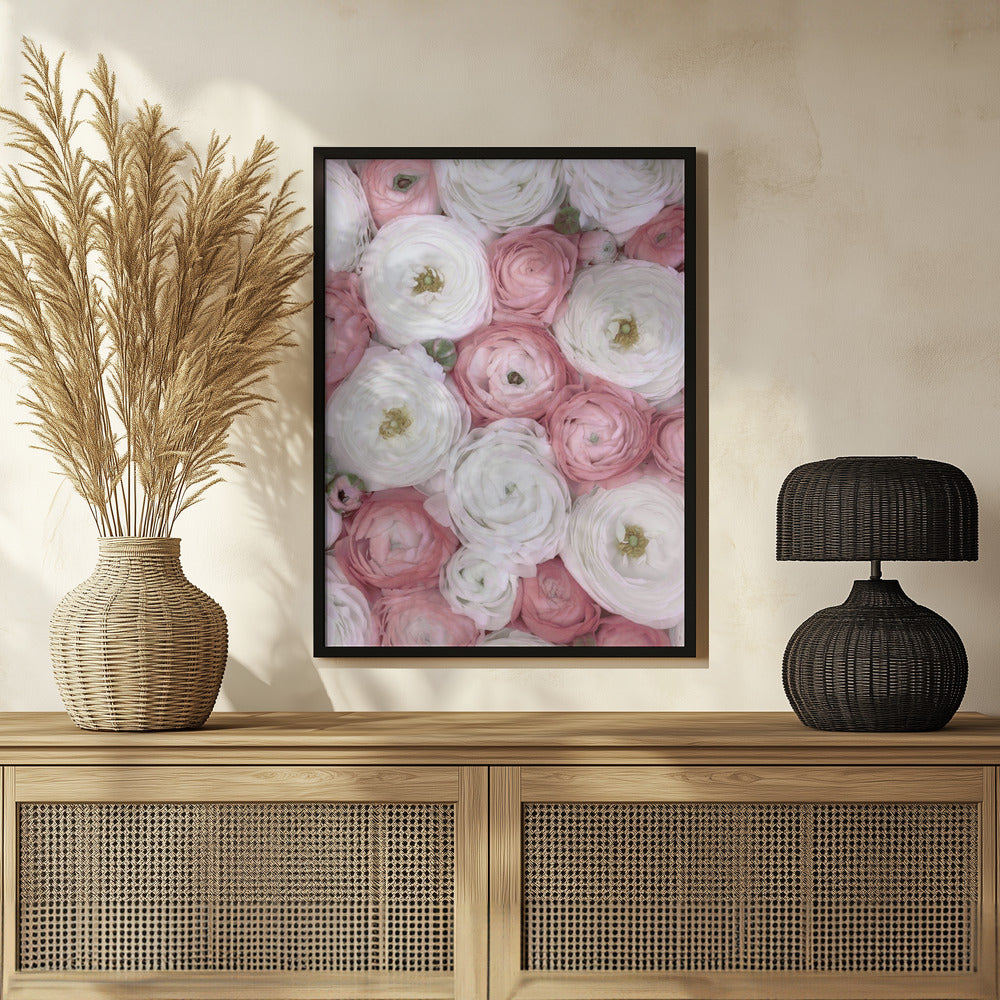 Scattered ranunculus in muted pink I Poster