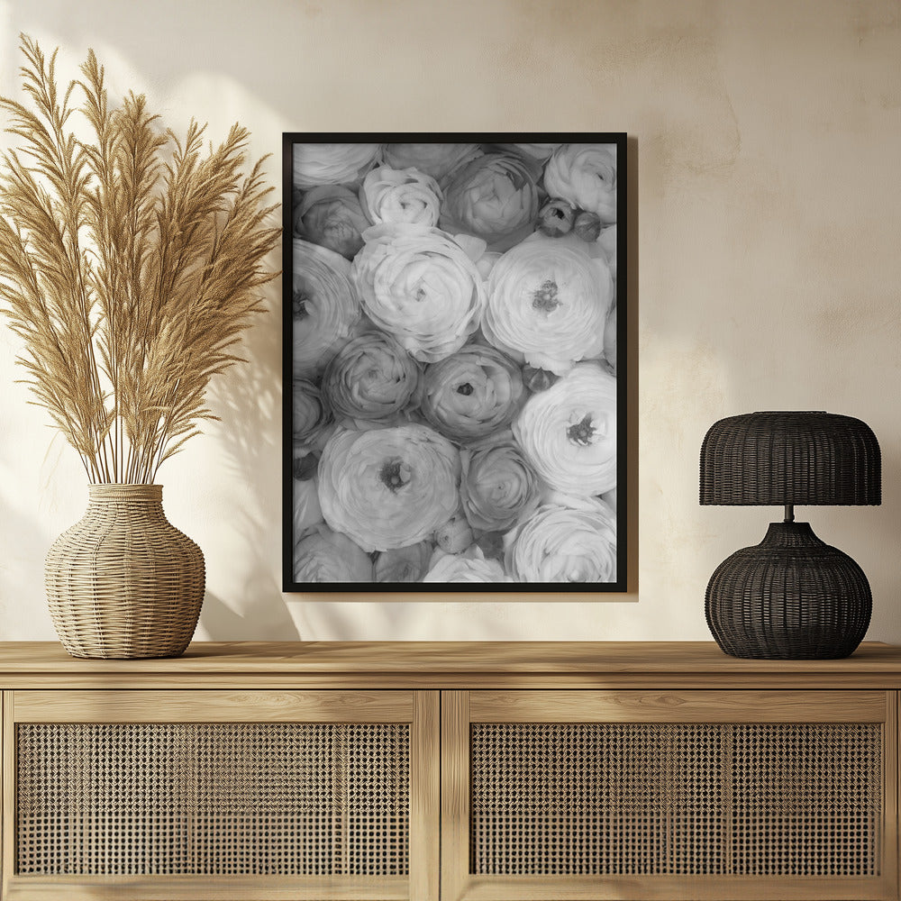 Scattered ranunculus grayscale II Poster