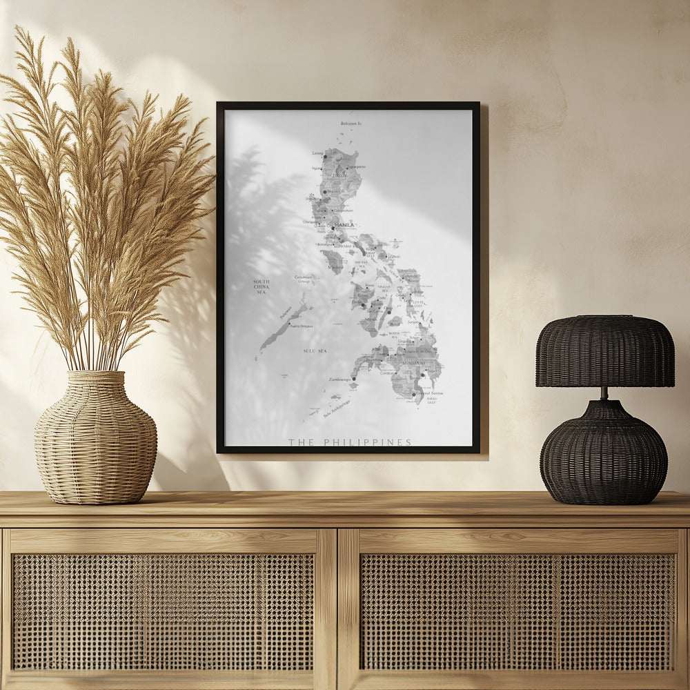 Gray watercolor map of Philippines Poster