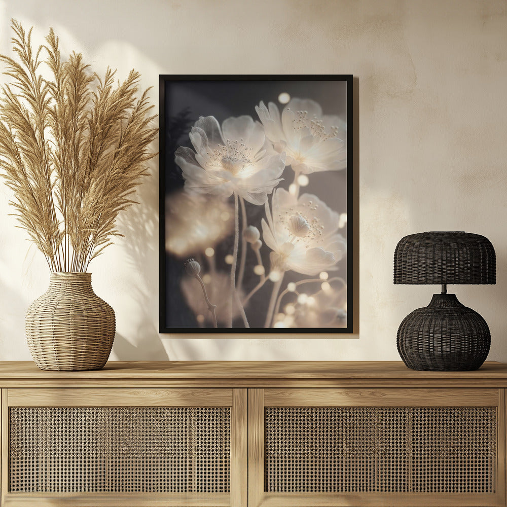 White Glowing Flowers Poster