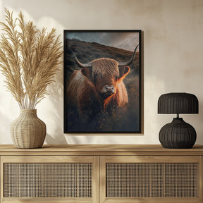 Highland Cow With Big Horns Poster