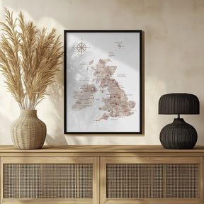 Taupe map of the United Kingdom Poster