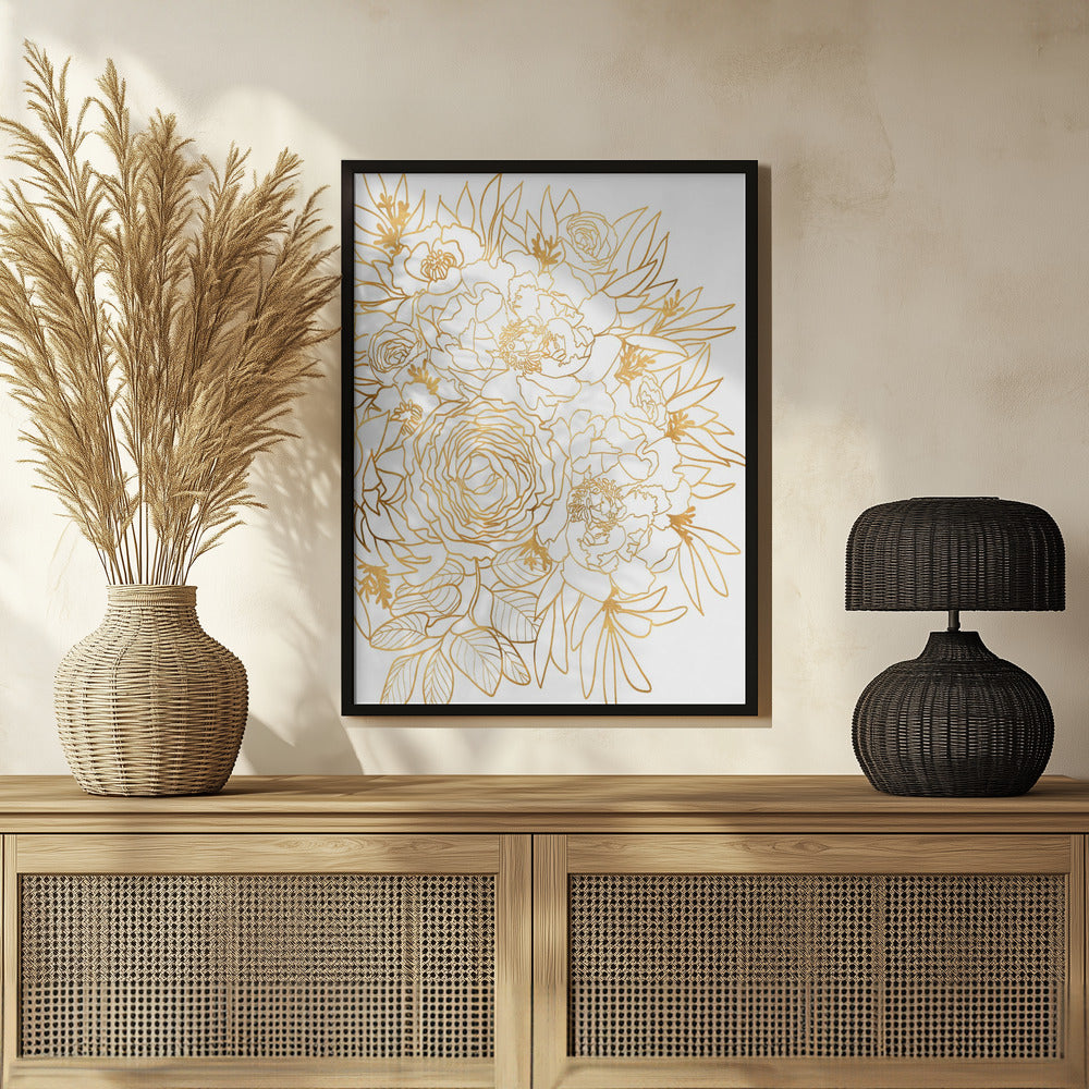 Nanette floral art in gold Poster