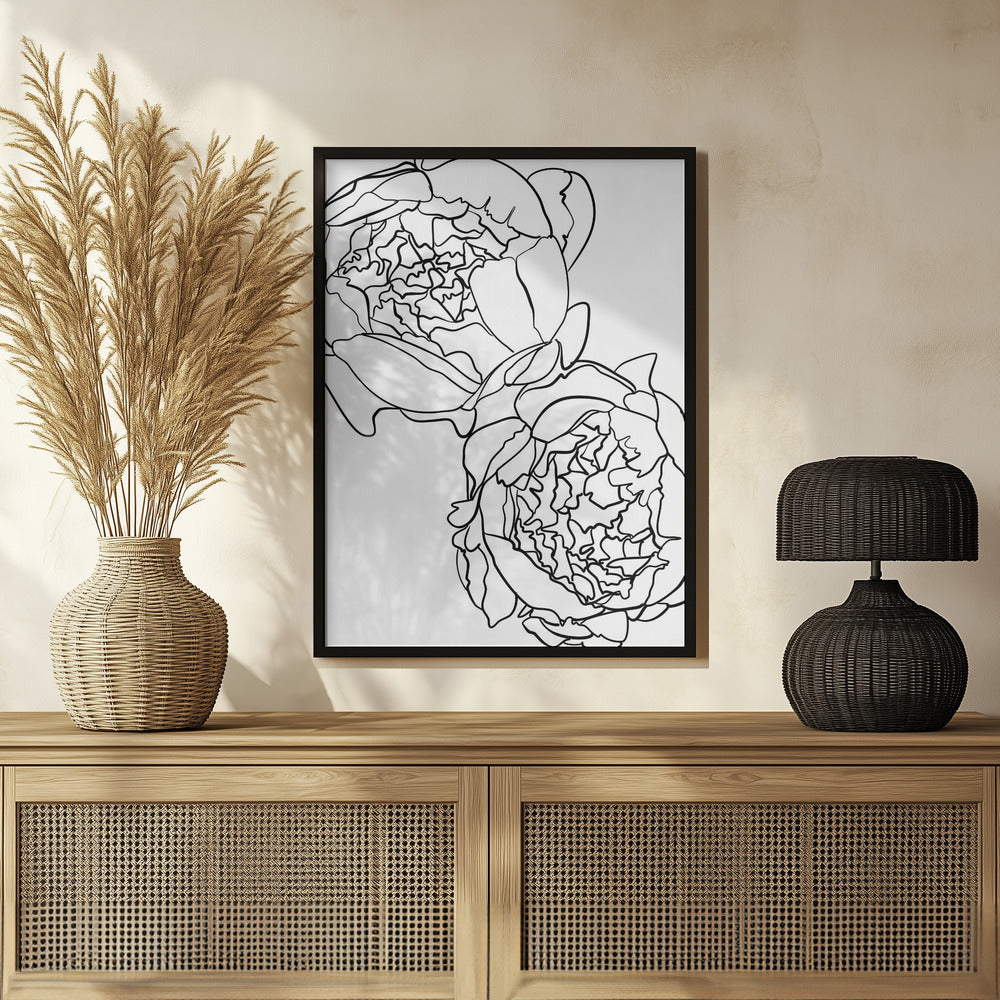 Sally's peonies in black and white Poster