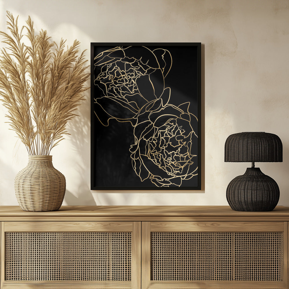 Sally's peonies in gold and black Poster