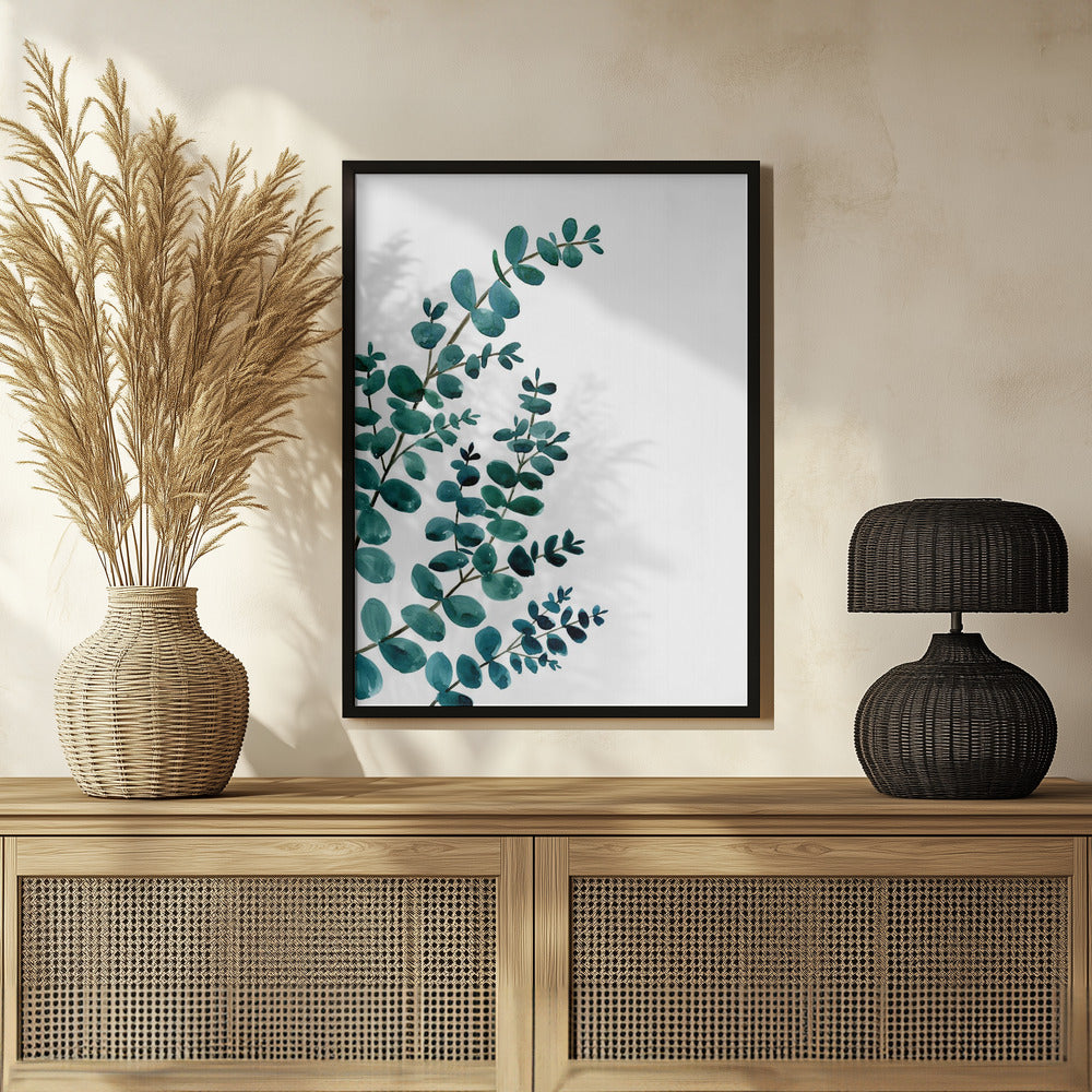 Teal watercolor eucalyptus II Poster