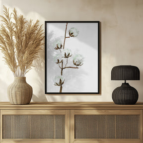 Watercolor cotton branch I Poster