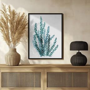 Watercolor eucalyptus branch in teal Poster