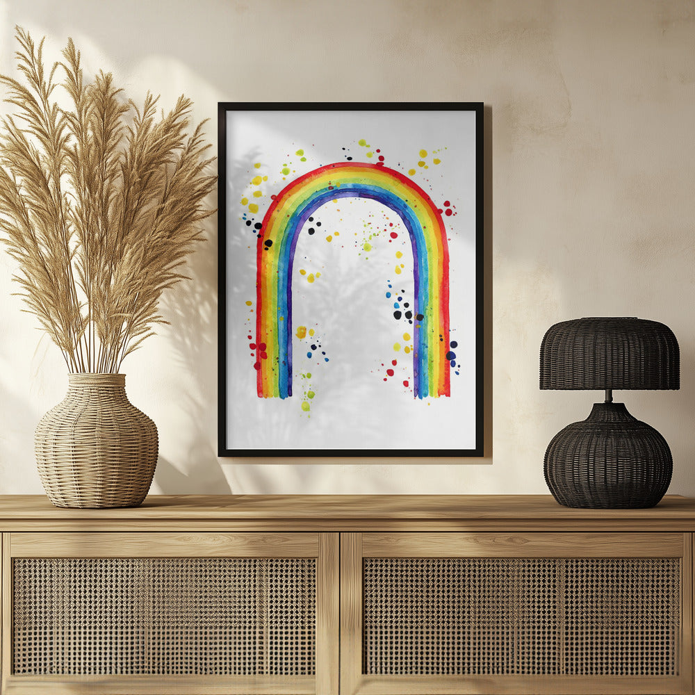 Rainbow watercolor with splatters Poster