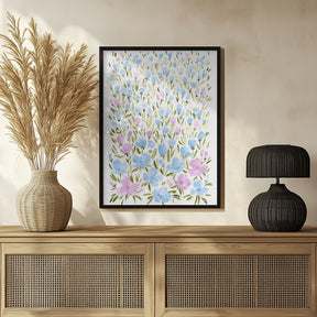 Field of purple and blue flowers Poster