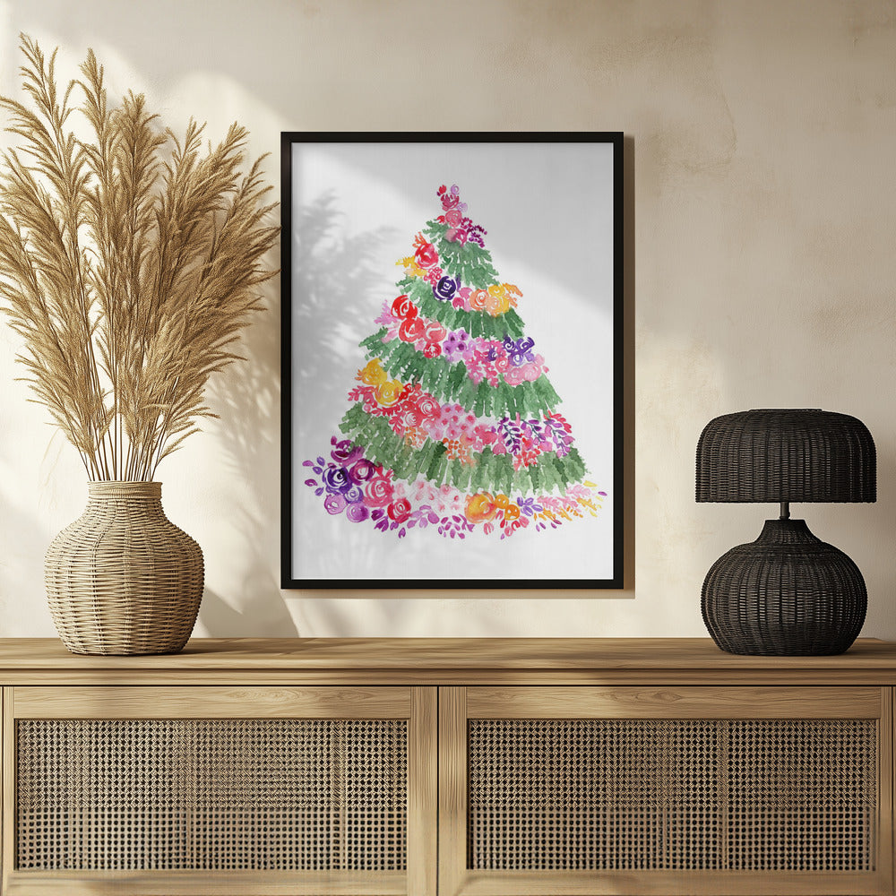 Floral watercolor Christmas tree Poster