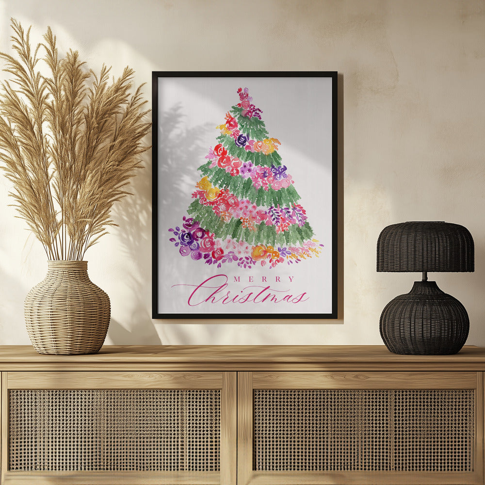 Floral watercolor merry Christmas tree Poster