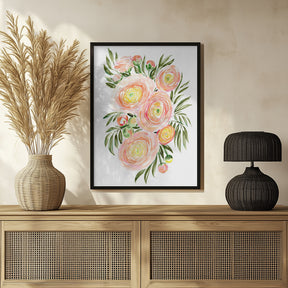 Savanna bouquet of coral ranunculus Poster