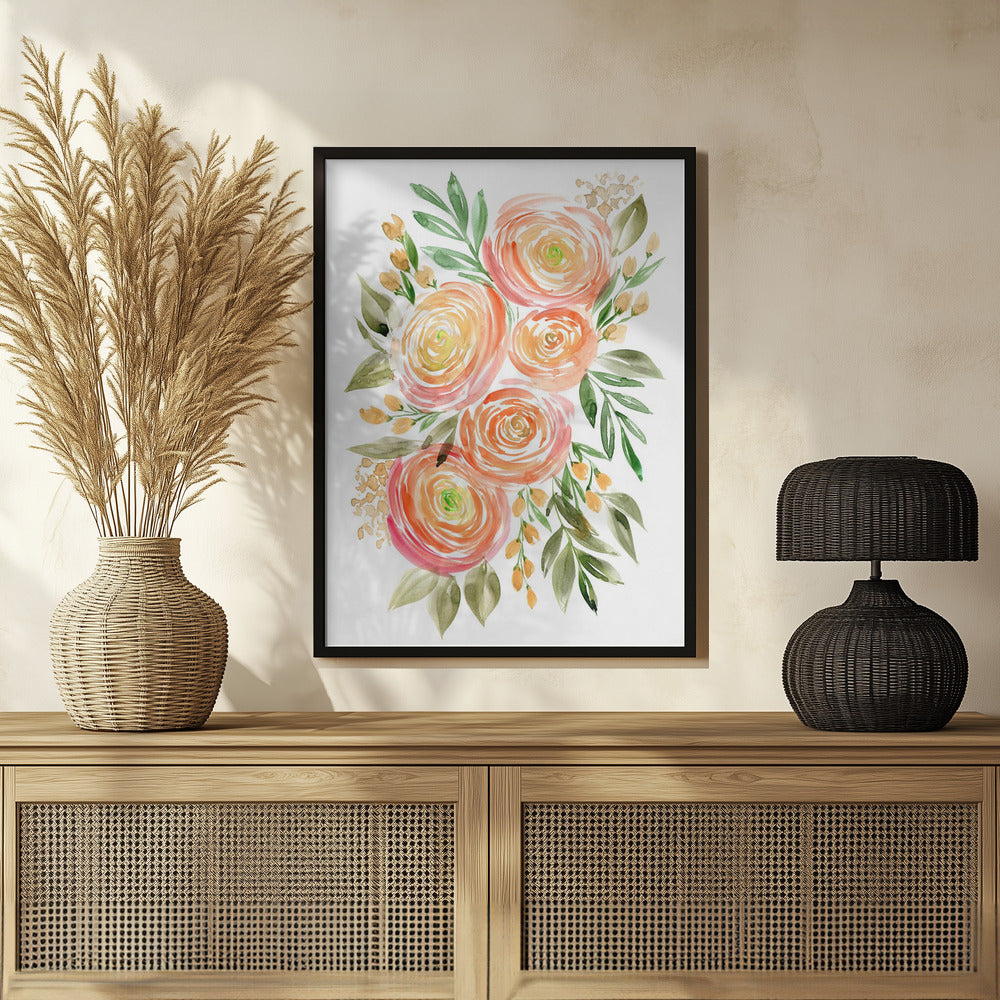 Begonia ranunculus bouquet in coral Poster