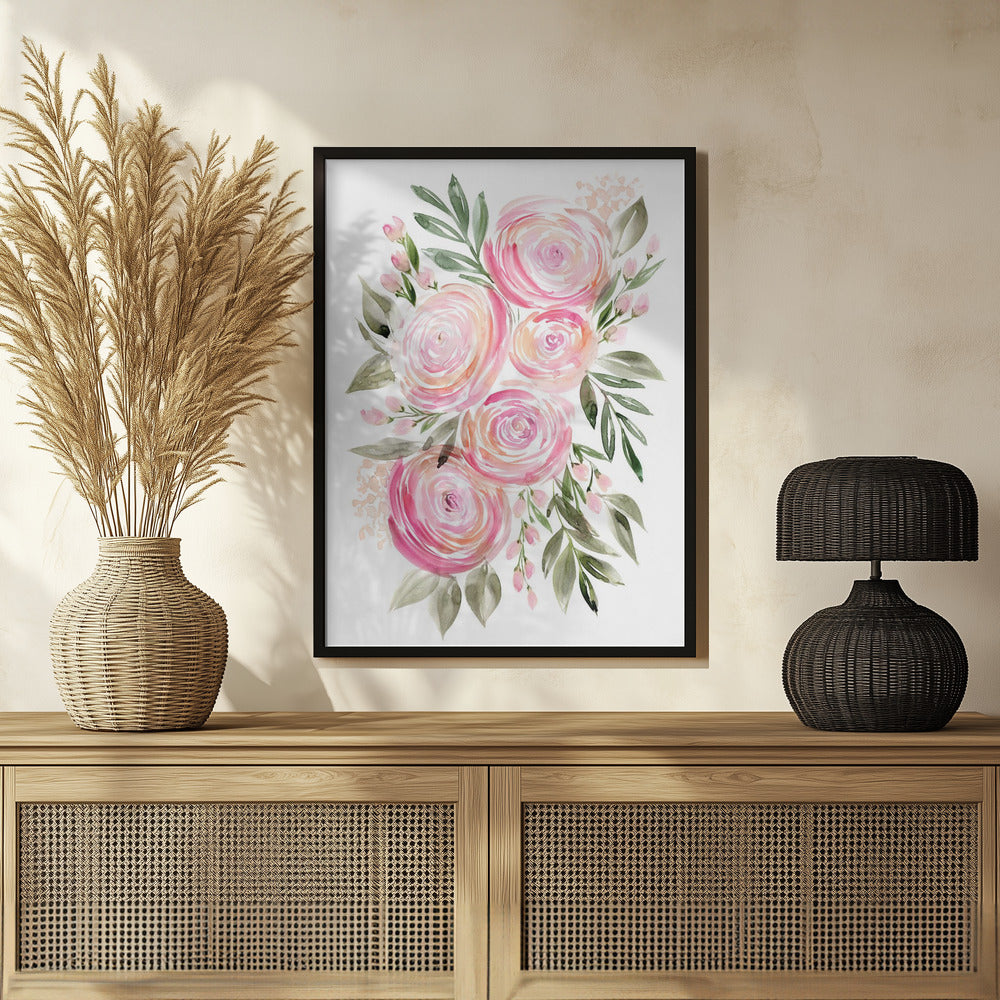 Begonia pink ranunculus bouquet Poster